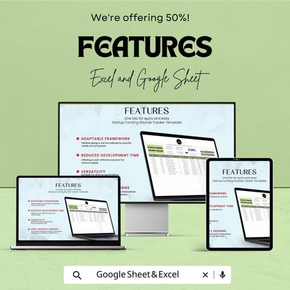 Startup Funding Rounds Tracker Sheet | Excel & Google Sheets Template | Funding Progress Tracker | Startup Investment Tracker |