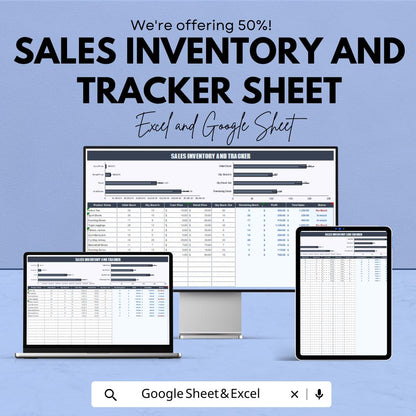 Sales Inventory and Tracker Sheet | Excel and Google Sheets | Inventory Management Spreadsheet | Track Product Sales, Stock, and Profit