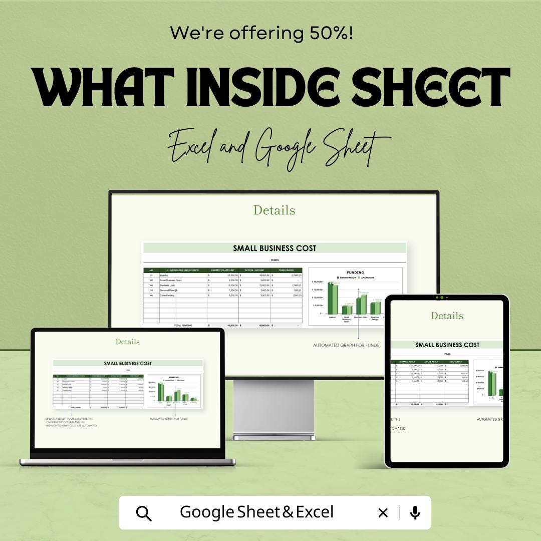 Small Business Cost Template  | Business Expense Tracker | Cost Management Spreadsheet | Budget Planner | Business Finance Template