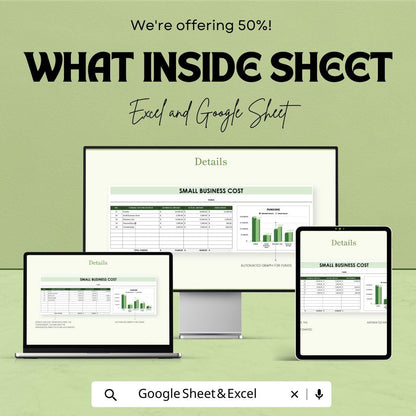 Small Business Cost Template  | Business Expense Tracker | Cost Management Spreadsheet | Budget Planner | Business Finance Template
