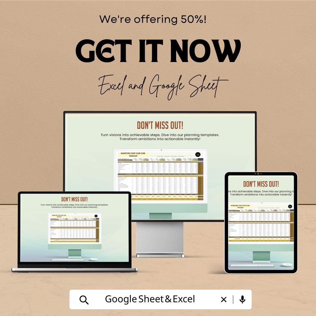 Marketing Event Cash Flow Forecast Template , Event Budget Planner Spreadsheet, Marketing Budget Tracker, Cash Flow Planner