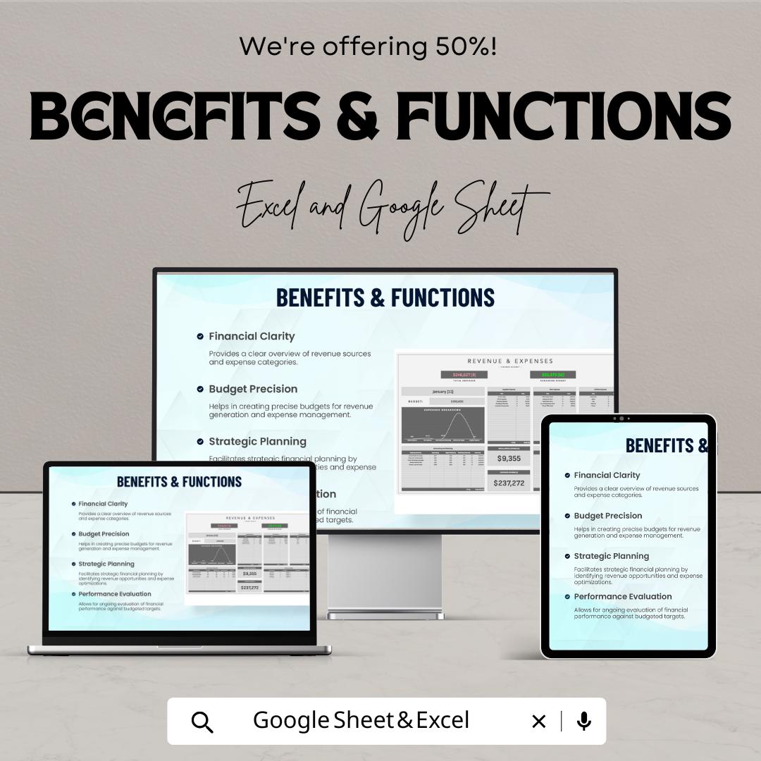 Finance Budget Planner | Revenue & Expense Tracker Template | Business Budget Spreadsheet | Financial Dashboard