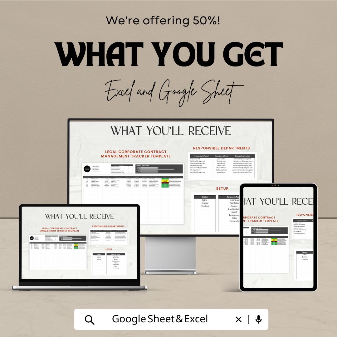 Corporate Contract Tracker Template, Legal Contract Management System, Law Office Contract Organizer, Excel & Google Sheets Contract Tool