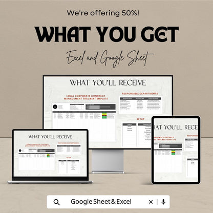 Corporate Contract Tracker Template, Legal Contract Management System, Law Office Contract Organizer, Excel & Google Sheets Contract Tool