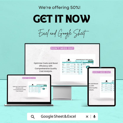 Operations Quality Cost Analysis Sheet | Excel & Google Sheet | Financial Summary | Cost Breakdown | Cost Comparison Template