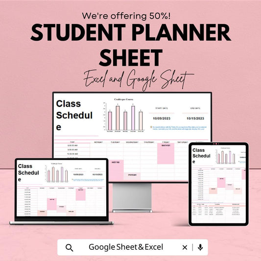 Student Planner Sheet | Class Schedule and Academic Tracker | Excel & Google Sheets | Study Organizer Template