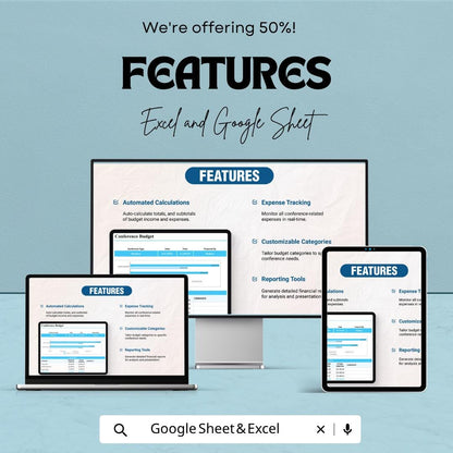 Conference Budget Template | Event Budget Spreadsheet | Expense Tracker | Event Planner Budget | Financial Planning Sheet