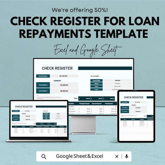 Check Register for Loan Repayments Template | Loan Payment Tracker | Debt Payoff Register | Finance Tracker | Loan Organizer