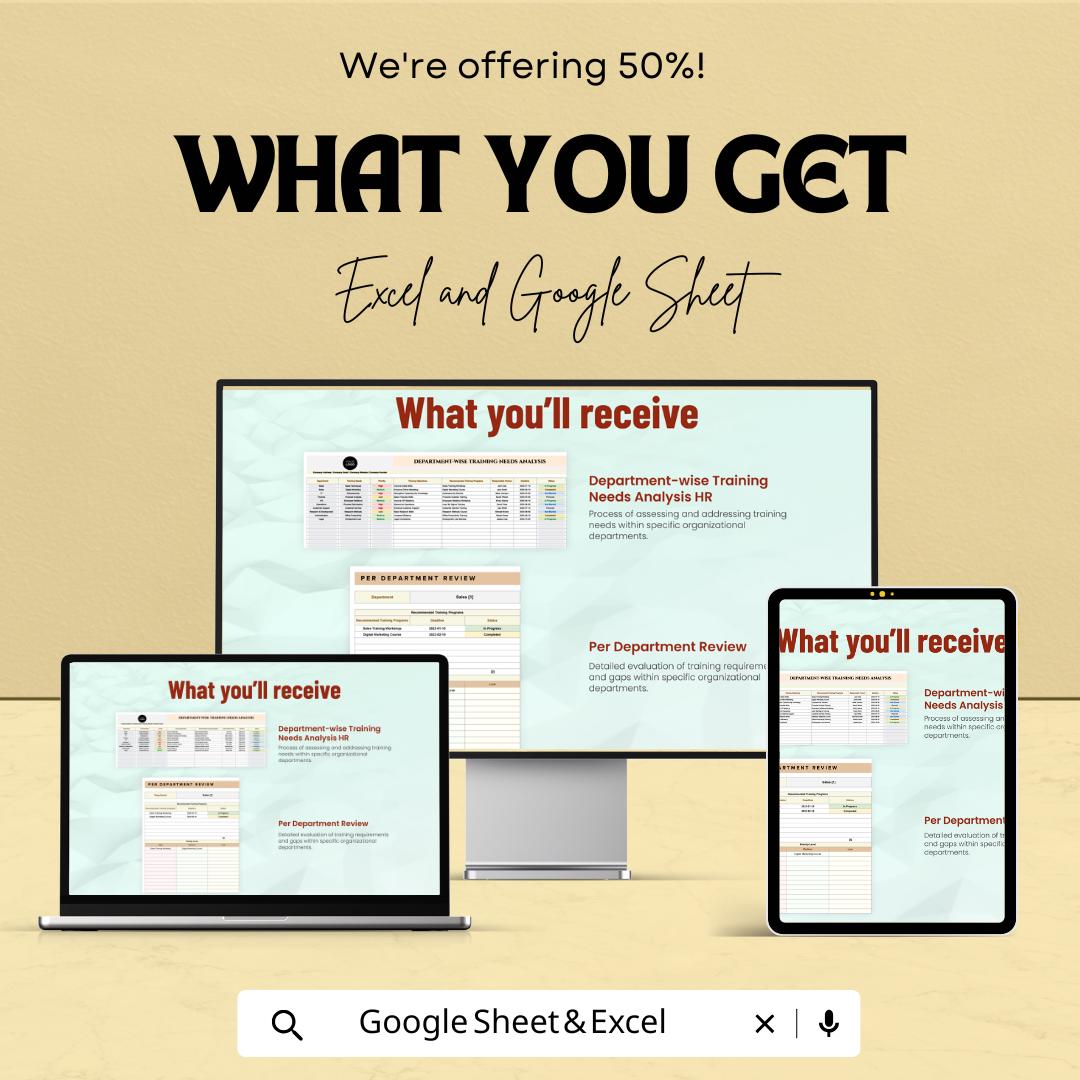 Department-wise Training Needs Analysis HR Template | Excel & Google Sheets | HR Training Planning Dashboard