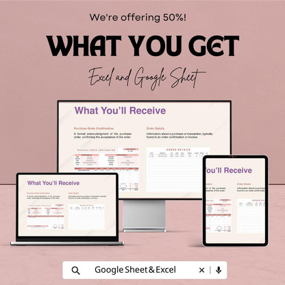 Purchase Order Confirmation Template | Order Confirmation Form | Invoice Tracker | Procurement Template | Excel & Google Sheets |