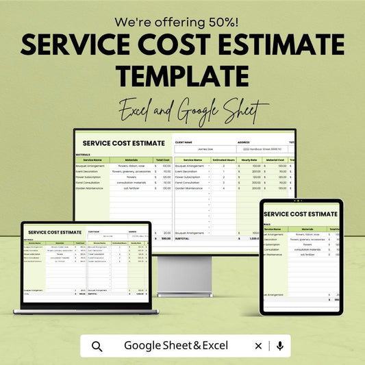 Service Cost Estimate Template | Service Pricing Spreadsheet | Excel & Google Sheets | Business Cost Calculator | Service Quote Template