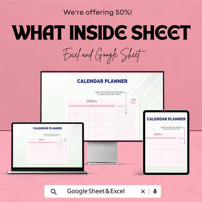 Calendar Planner Sheet - Excel and Google Sheets Template for Easy Monthly Scheduling