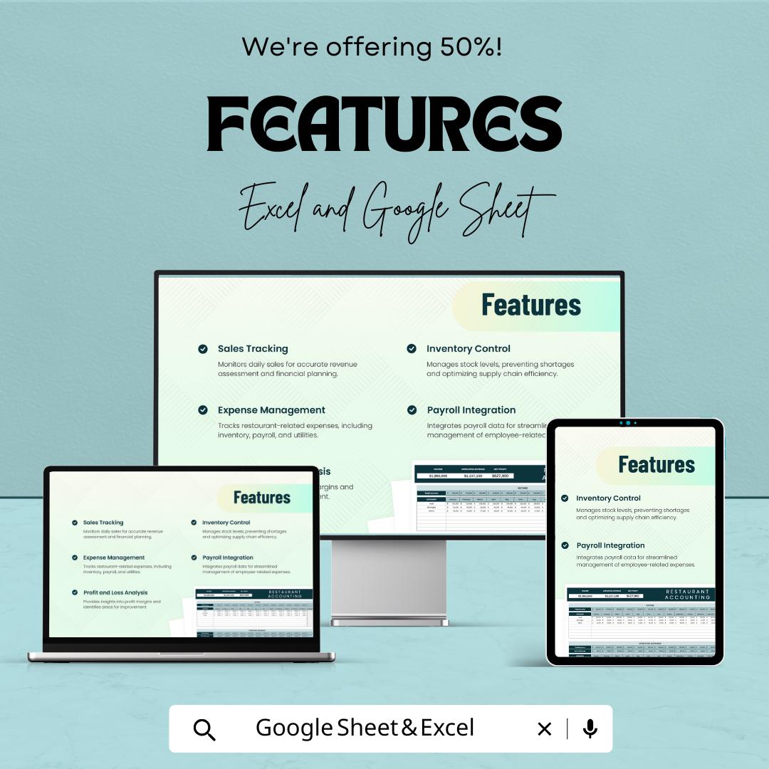 Restaurant Accounting Template | Restaurant Finance Tracker | Income Expense Template | Restaurant Profit and Loss Sheet