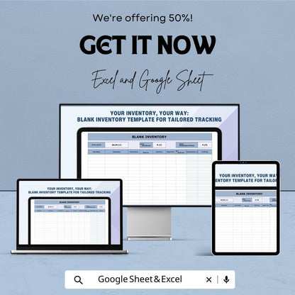 Blank Inventory Sheet Template | Excel & Google Sheets | Inventory Management, Stock Tracker, Customizable Template | Instant Download