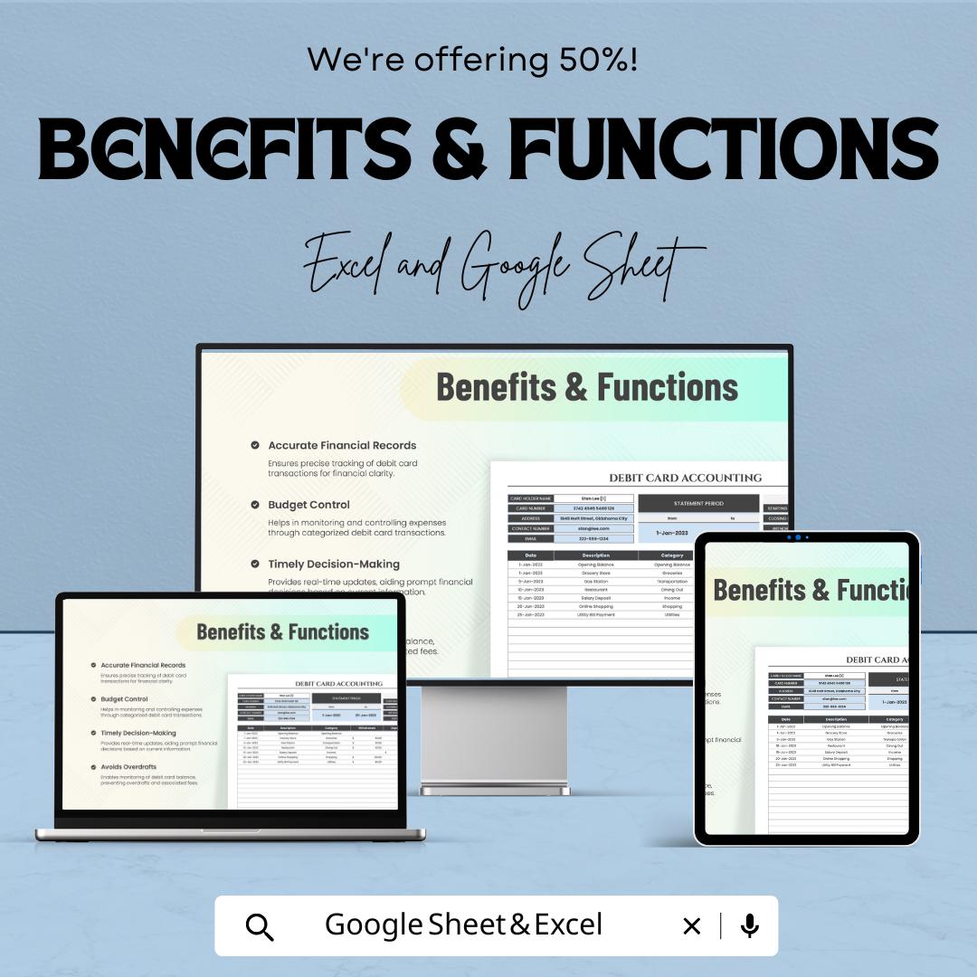 Debit Card Accounting Template | Excel & Google Sheets | Debit Tracking Sheet | Expense Tracker | Budget Template | Finance Tracker