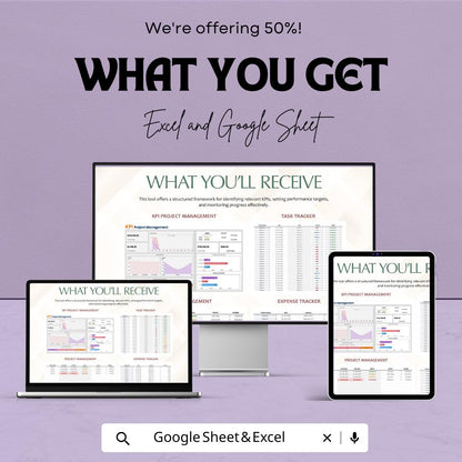 KPI Project Management Sheet | Excel and Google Sheets Dashboard | Task, Budget & Expense Tracker | Business Metrics and Strategy Planner