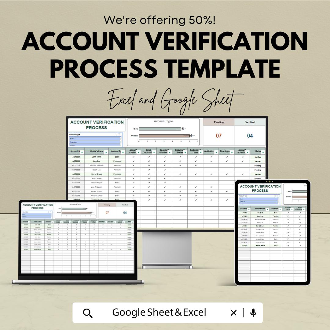 Account Verification Process Template | Account Review Tracker | Compliance Verification Sheet | Audit Tracking Template
