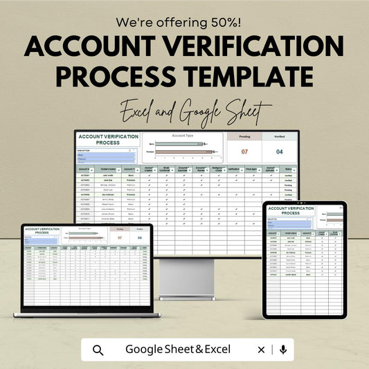 Account Verification Process Template | Account Review Tracker | Compliance Verification Sheet | Audit Tracking Template