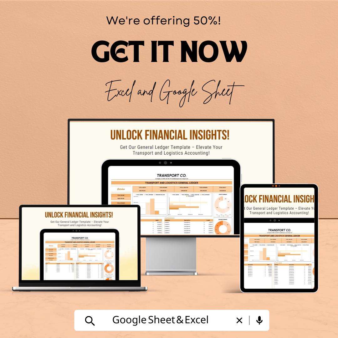 Transport and Logistics General Ledger Sheet | Google Sheets | Financial Accounting Tracker for Fleet, Logistics & Transport Businesses