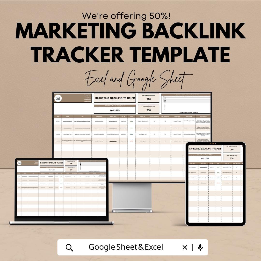 Marketing Backlink Tracker Template | SEO Link Building Spreadsheet | Digital Marketing Tracker | Website SEO Management Tool