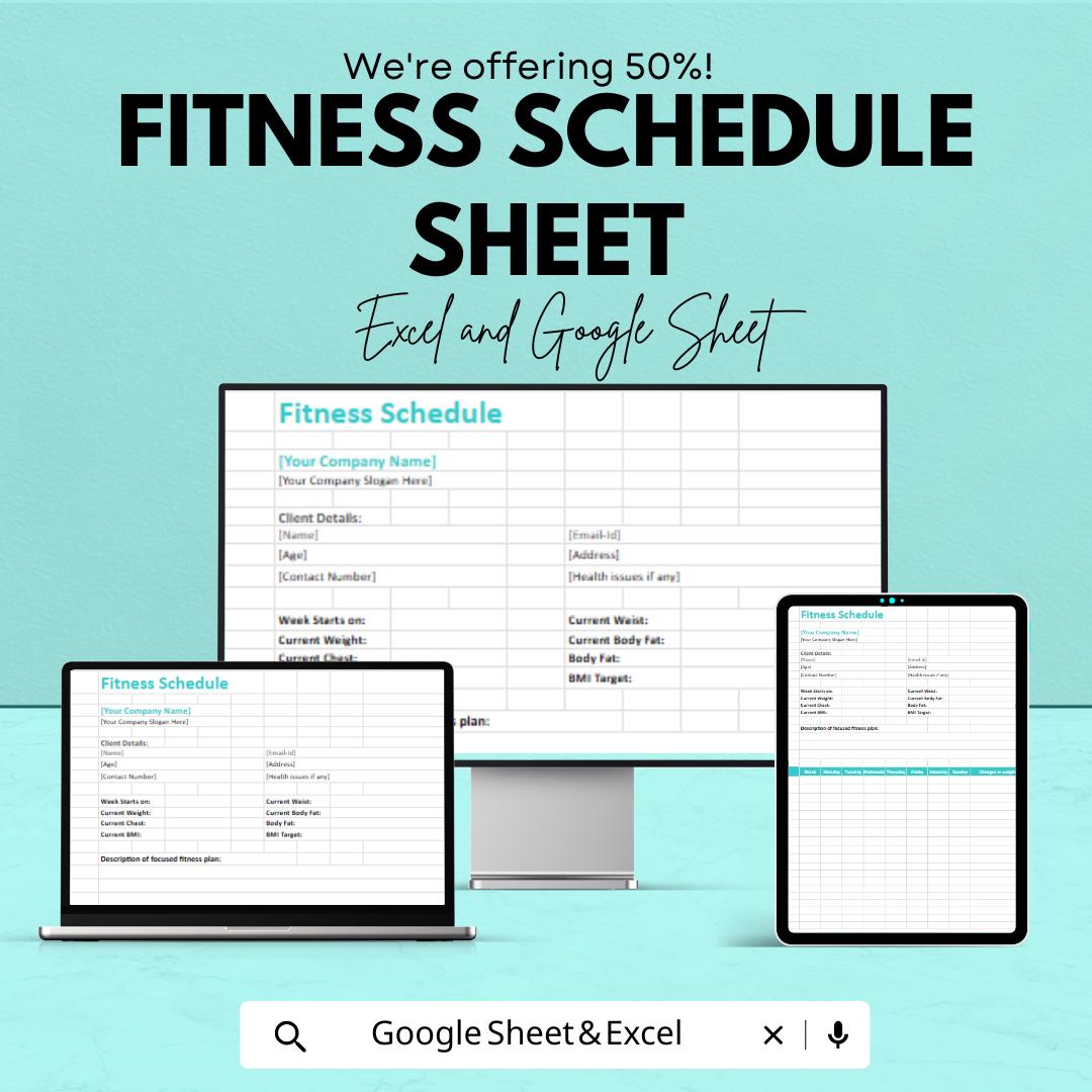 Fitness Schedule Sheet | Excel & Google Sheets | Workout Planner Template | Track Fitness Progress | Exercise Log | Instant Download