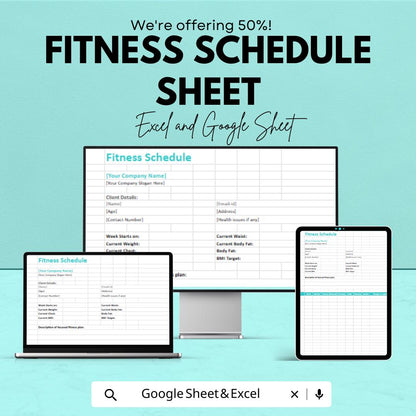 Fitness Schedule Sheet | Excel & Google Sheets | Workout Planner Template | Track Fitness Progress | Exercise Log | Instant Download