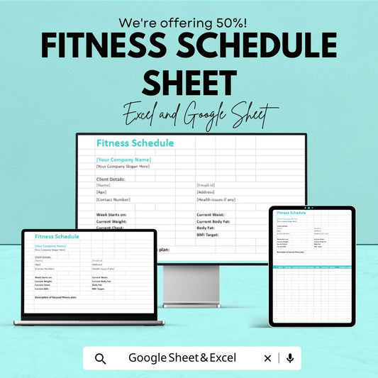 Fitness Schedule Sheet | Excel & Google Sheets | Workout Planner Template | Track Fitness Progress | Exercise Log | Instant Download