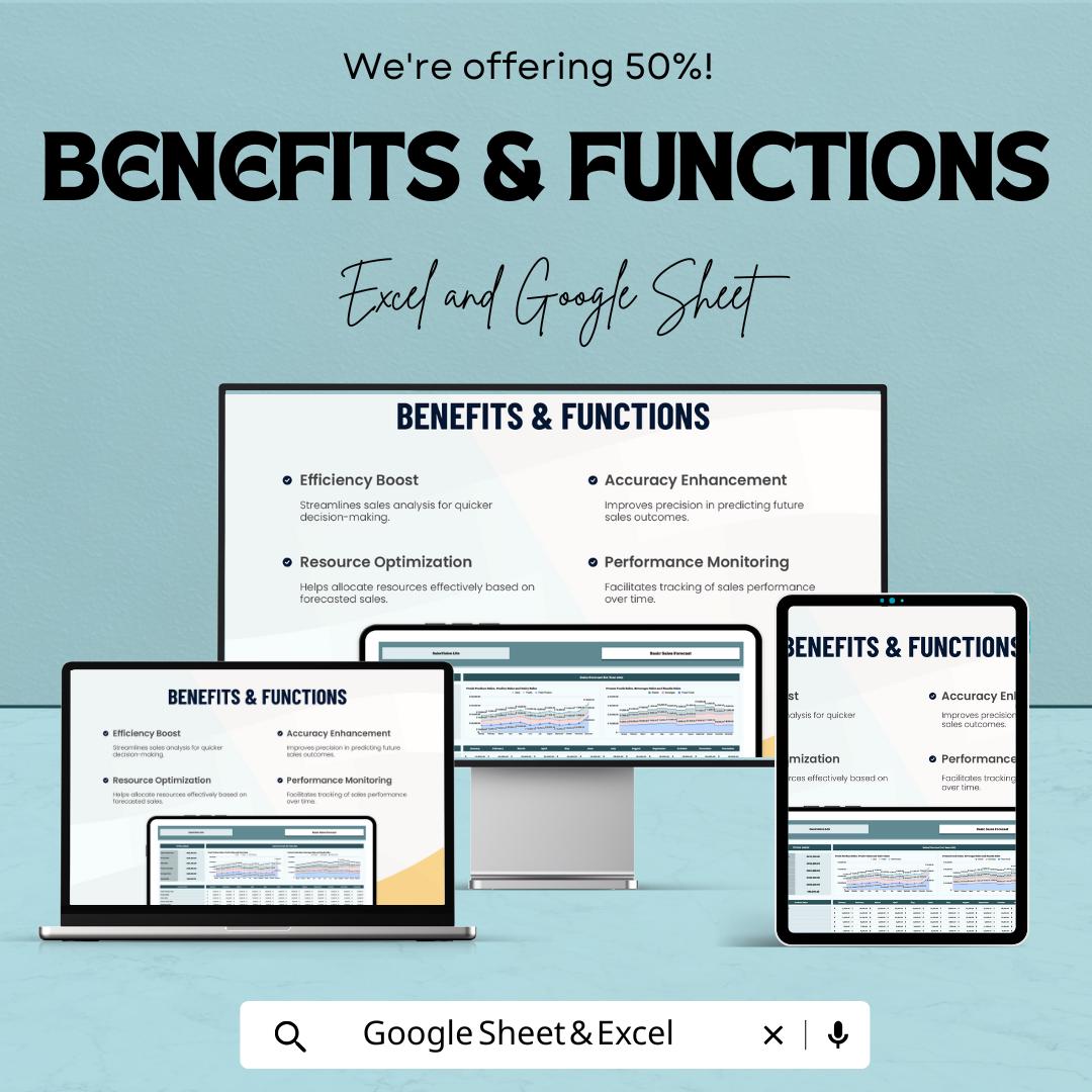 Basic Sales Forecast Template | Excel and Google Sheets | Sales Projection Spreadsheet | Revenue Forecast Planner | Sales Trend Tracker |