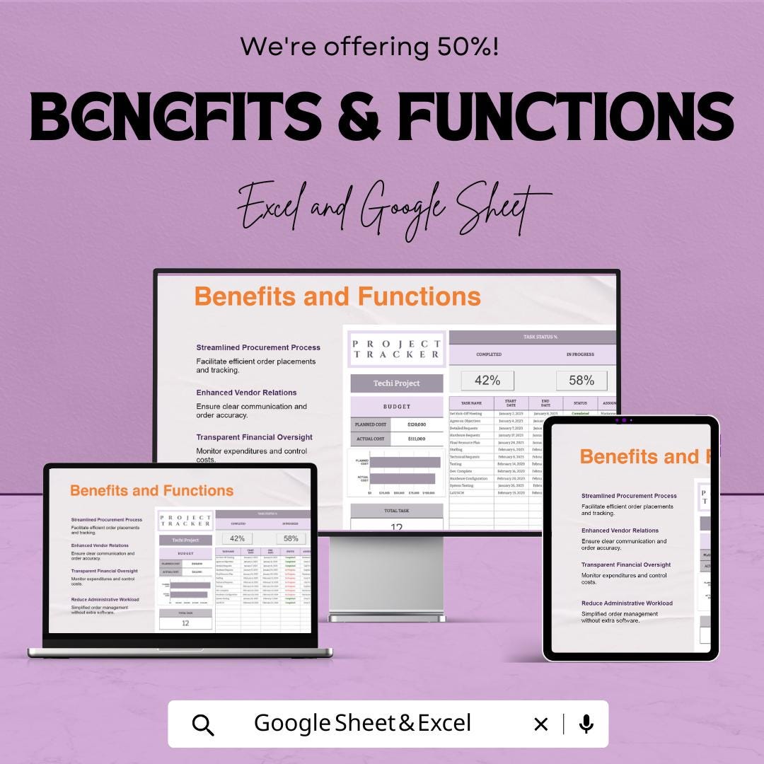 Project Tracker Template | Excel & Google Sheets | Project Management Spreadsheet | Task Tracker Dashboard | Budget Planner | Work Organizer
