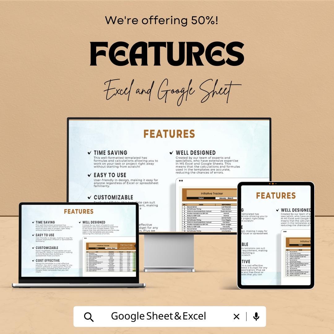 Initiative Tracker Template, Project Task Tracker, Team Action Plan Spreadsheet, Goal Tracking Sheet