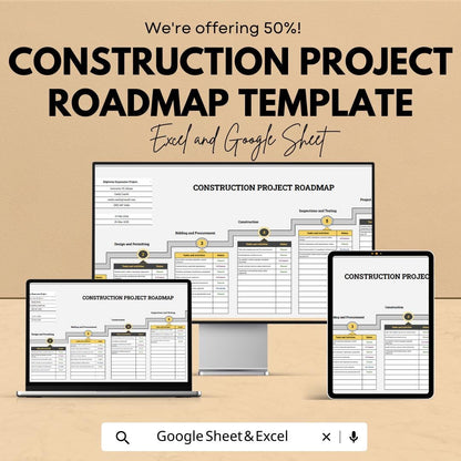 Construction Project Roadmap Template | Construction Project Management Spreadsheet | Project Timeline & Milestone Tracker