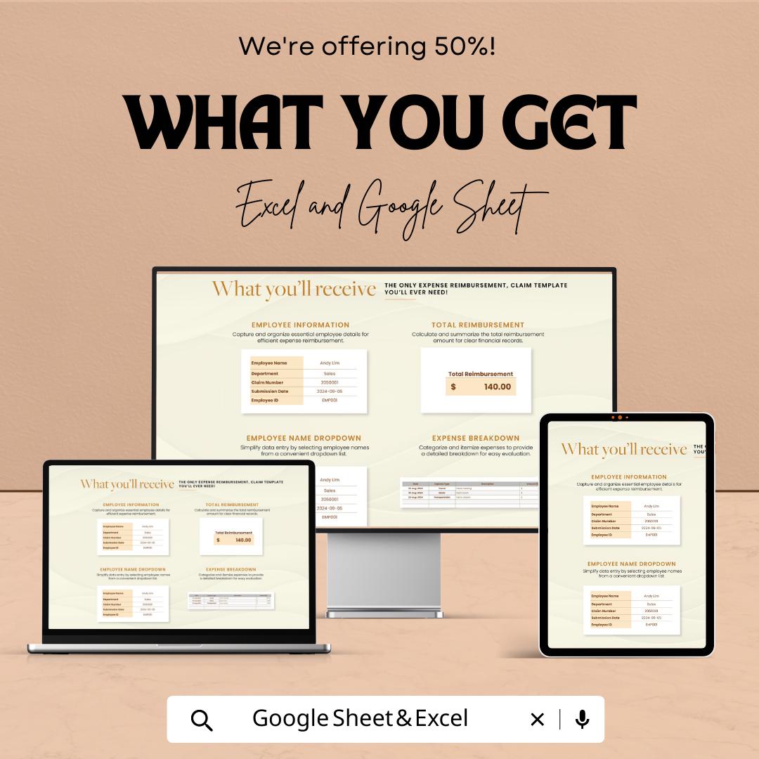 Expense Reimbursement Template | Expense Claim Form | Employee Expense Tracker | Excel and Google Sheets Reimbursement Tracker