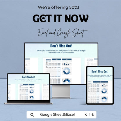 Annual Budget Template | Yearly Budget Planner Spreadsheet | Personal and Business Budget | Excel & Google Sheets