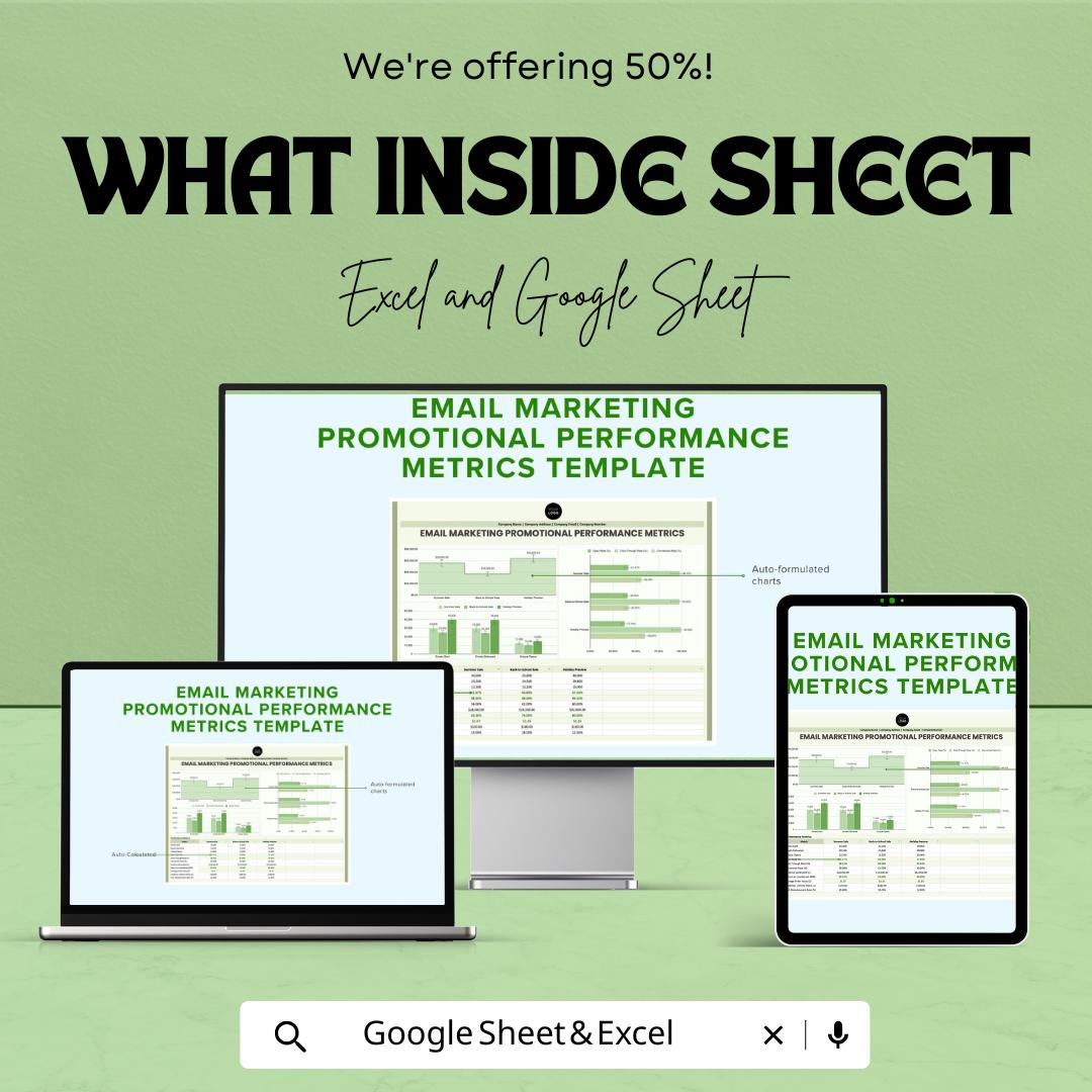 Email Marketing Promotional Performance Metrics Template | Excel & Google Sheets | Email KPI Dashboard | Email Campaign Analytics Tracker |