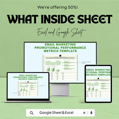 Email Marketing Promotional Performance Metrics Template | Excel & Google Sheets | Email KPI Dashboard | Email Campaign Analytics Tracker |