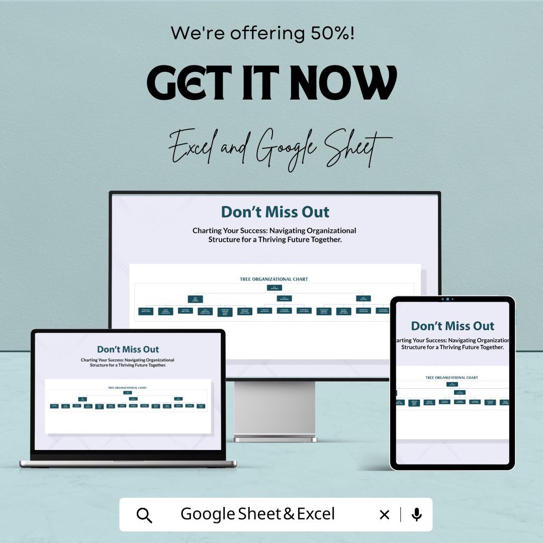 Tree Organizational Chart Sheet - Excel and Google Sheet Template | 50% Off | Customizable & Easy-to-Use