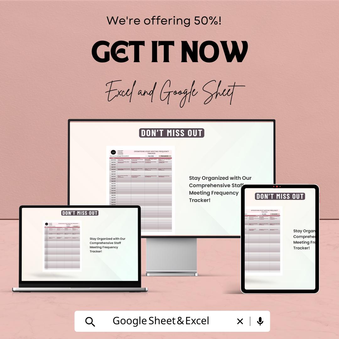 Operations Staff Meeting Tracker Template, Meeting Frequency Tracker, Staff Meeting Schedule, Excel & Google Sheets, Team Meeting Planner