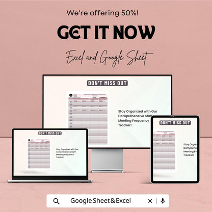 Operations Staff Meeting Tracker Template, Meeting Frequency Tracker, Staff Meeting Schedule, Excel & Google Sheets, Team Meeting Planner