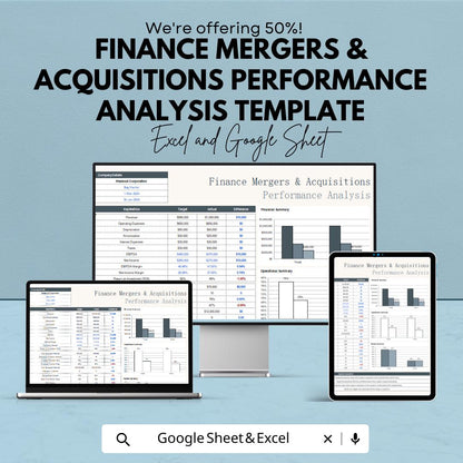 Finance Mergers & Acquisitions Performance Analysis Template | Financial Metrics, Target Comparison, and KPI Dashboard