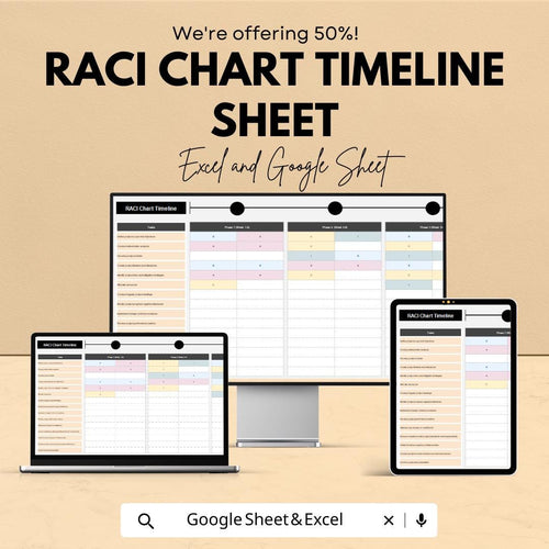 RACI Chart Timeline Sheet | Excel and Google Sheets Template | Project Management, Task Assignment & Team Collaboration | Instant Download