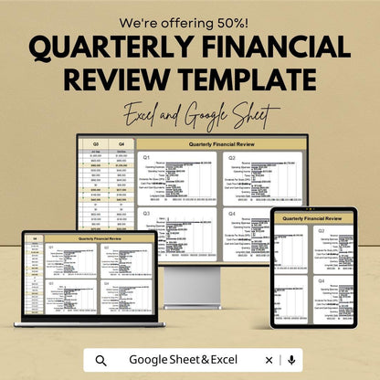 Quarterly Financial Review Template | Business Performance Dashboard | KPI Tracking | Financial Statement Review Template