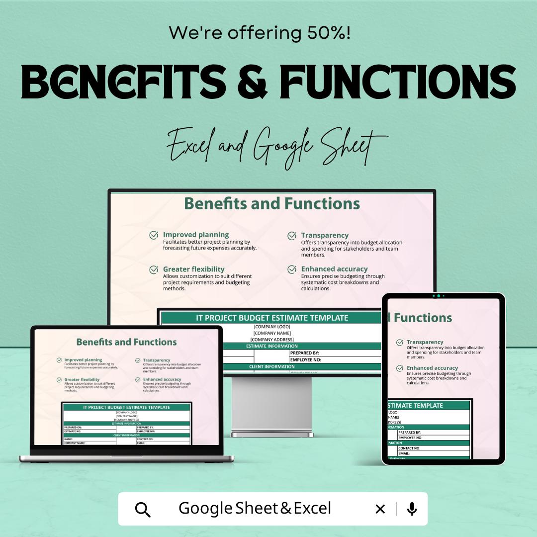 IT Project Budget Template | IT Budget Estimate Spreadsheet | Project Cost Estimator | IT Expense Tracker Sheet