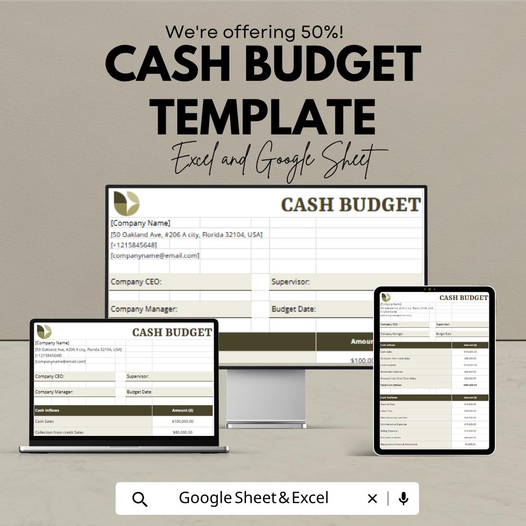 Cash Budget Template | Cash Flow Tracker Spreadsheet | Income and Expense Planner | Financial Tracker | Monthly Budget Sheet