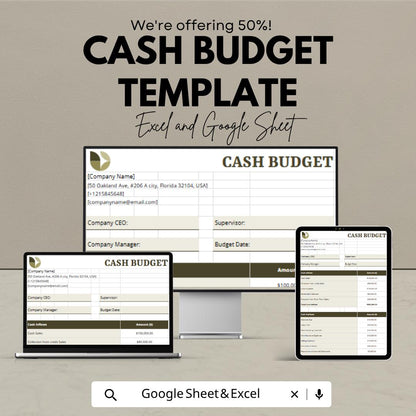 Cash Budget Template | Cash Flow Tracker Spreadsheet | Income and Expense Planner | Financial Tracker | Monthly Budget Sheet