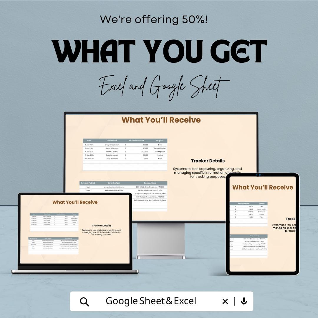 Church Donation Tracker Template | Donation Tracking Spreadsheet | Tithe and Offering Tracker | Excel & Google Sheets