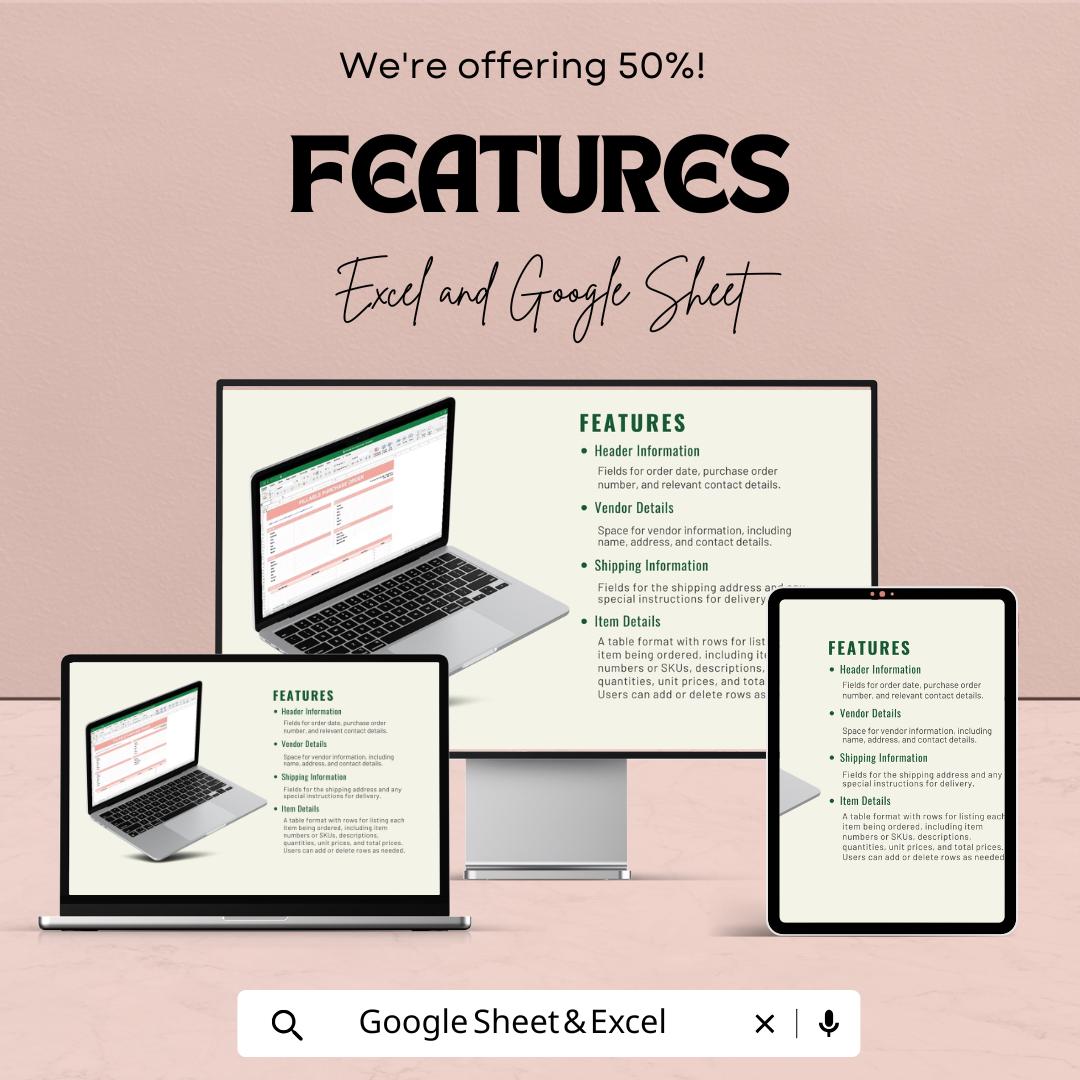Fillable Purchase Order Sheet | Google Sheets Template | Streamline Procurement with Editable Template | Order Form | Instant Download