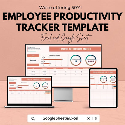 Employee Productivity Tracker Template, Excel & Google Sheets, Staff Performance Dashboard, Task KPI Tracker, Team Productivity Spreadsheet