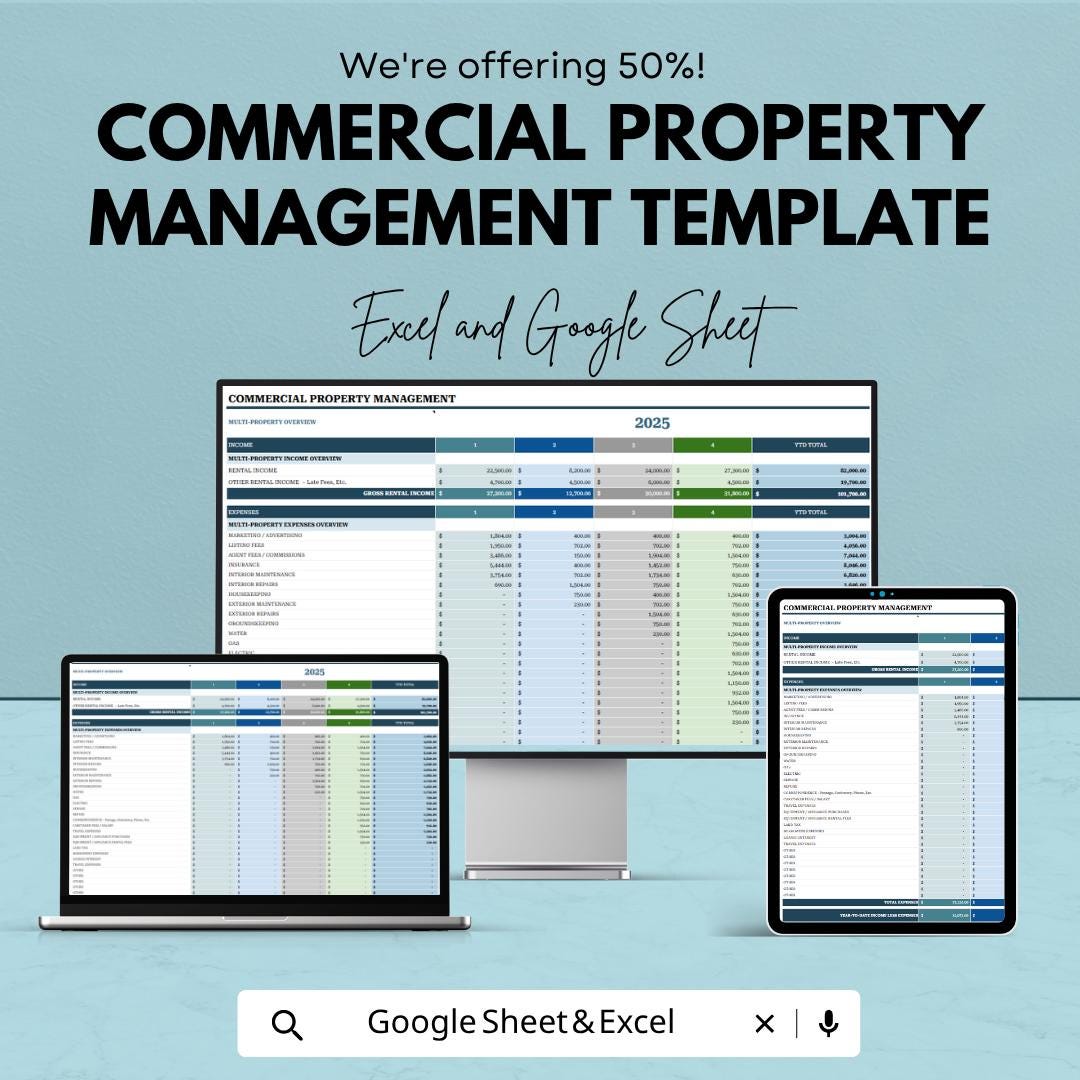 Commercial Property Management Template | Property Management Spreadsheet | Rental Income Tracker | Real Estate Management Sheet |
