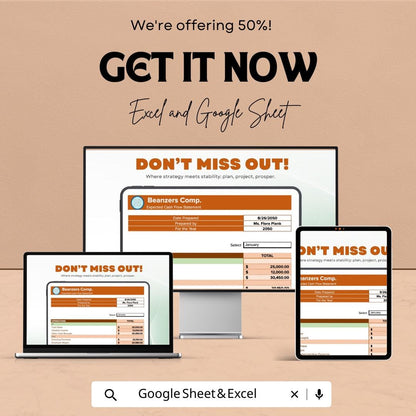 Expected Cash Flow Spreadsheet , 12 Month Cash Flow Forecast Template, Financial Projection Planner, Business Cash Flow Tool