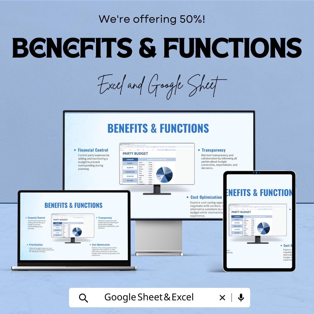 Party Budget Template | Event Budget Planner | Birthday Party Budget | Wedding Party Budget | Excel & Google Sheets Spreadsheet